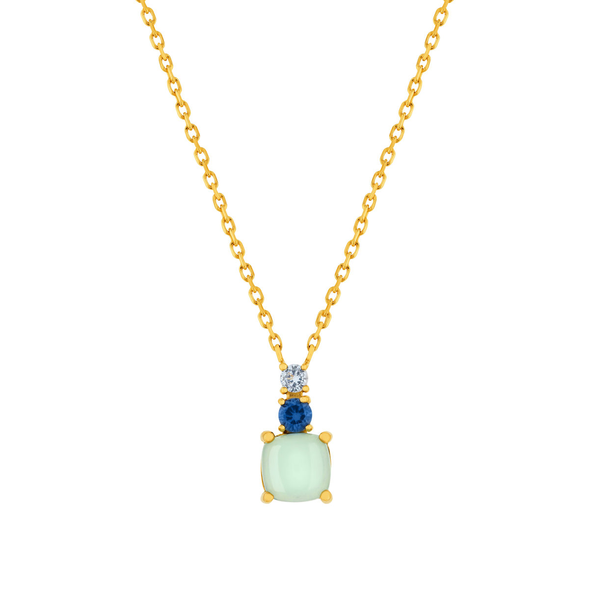Collier plaqué or agate zirconias bleus 45 cm