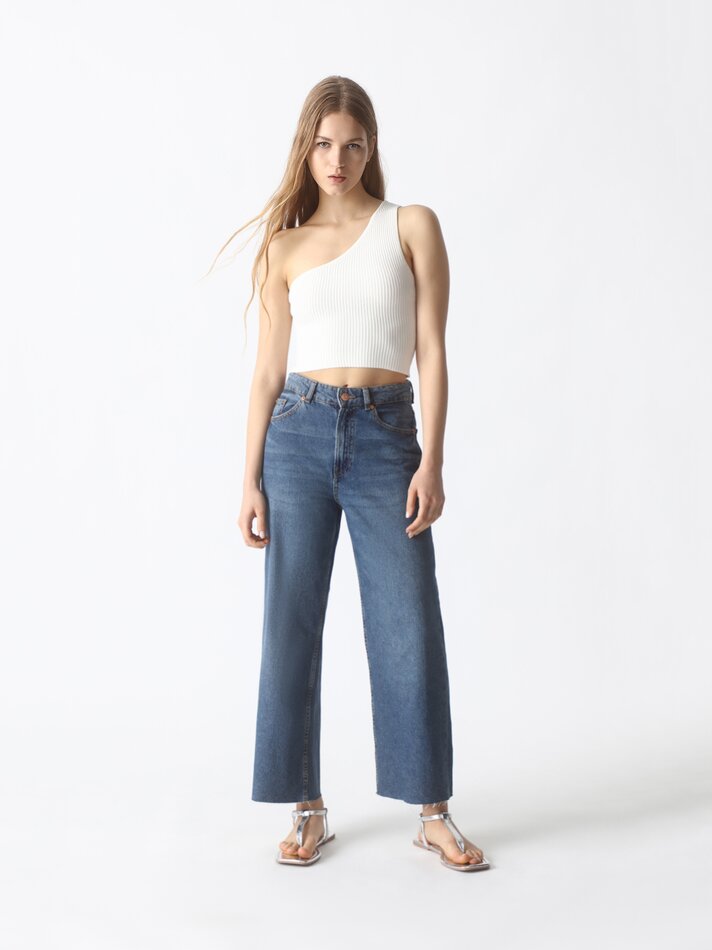 Calças culote jeans - Azul escuro