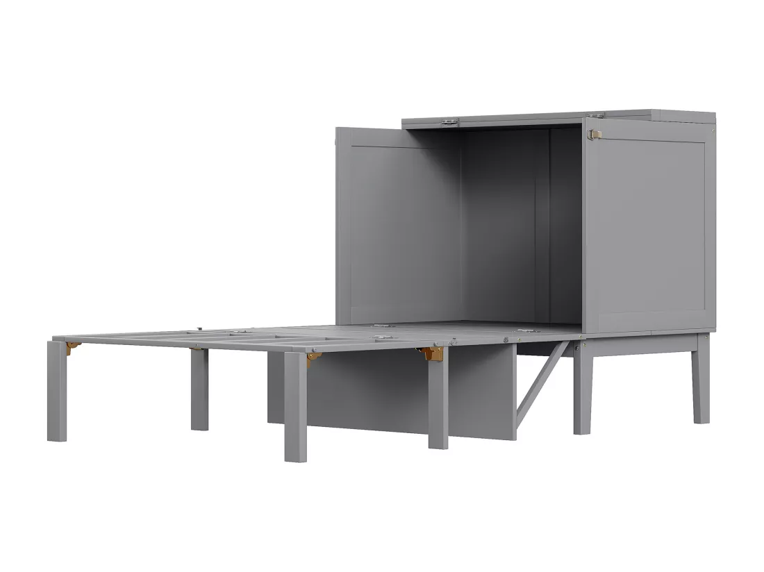 Lit escamotable 90x200 cm en bois - avec sommier à lattes - Gris