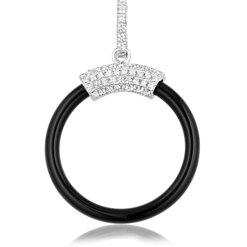 Pendentif Cercle Céramique Noire, Argent 925 orné de Cristal Swarovski Zirconia Blanc