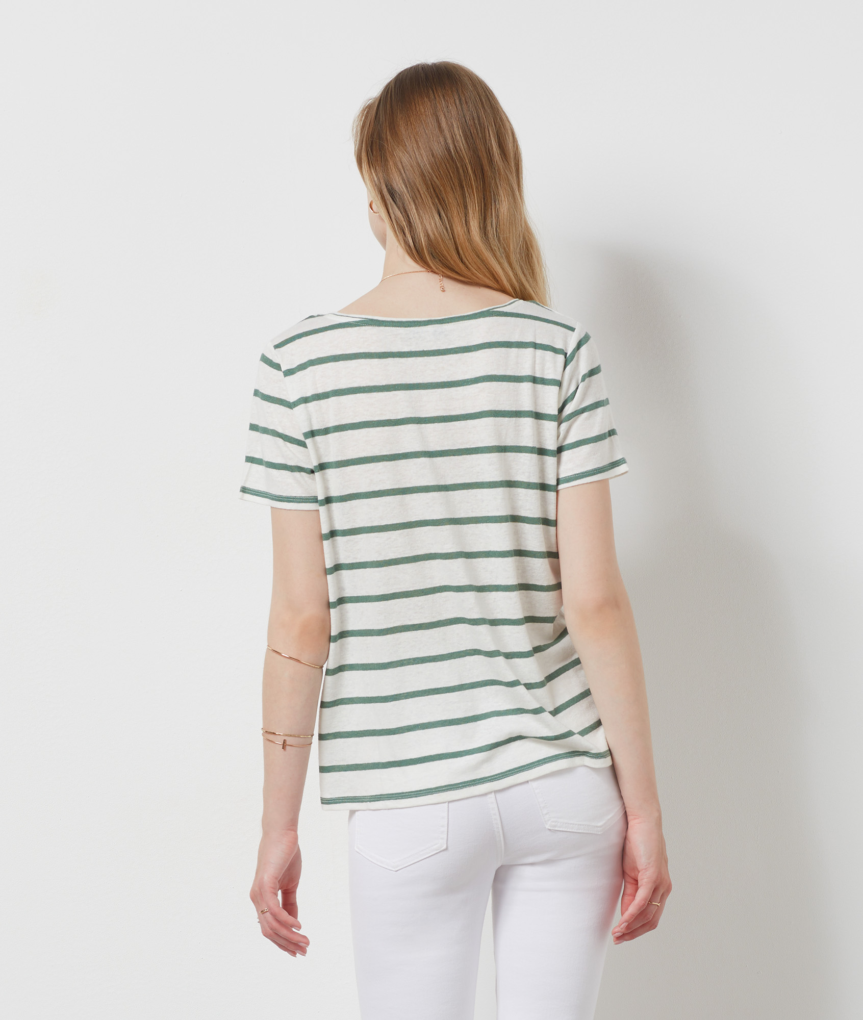 T-shirt à rayures en lin mélangé