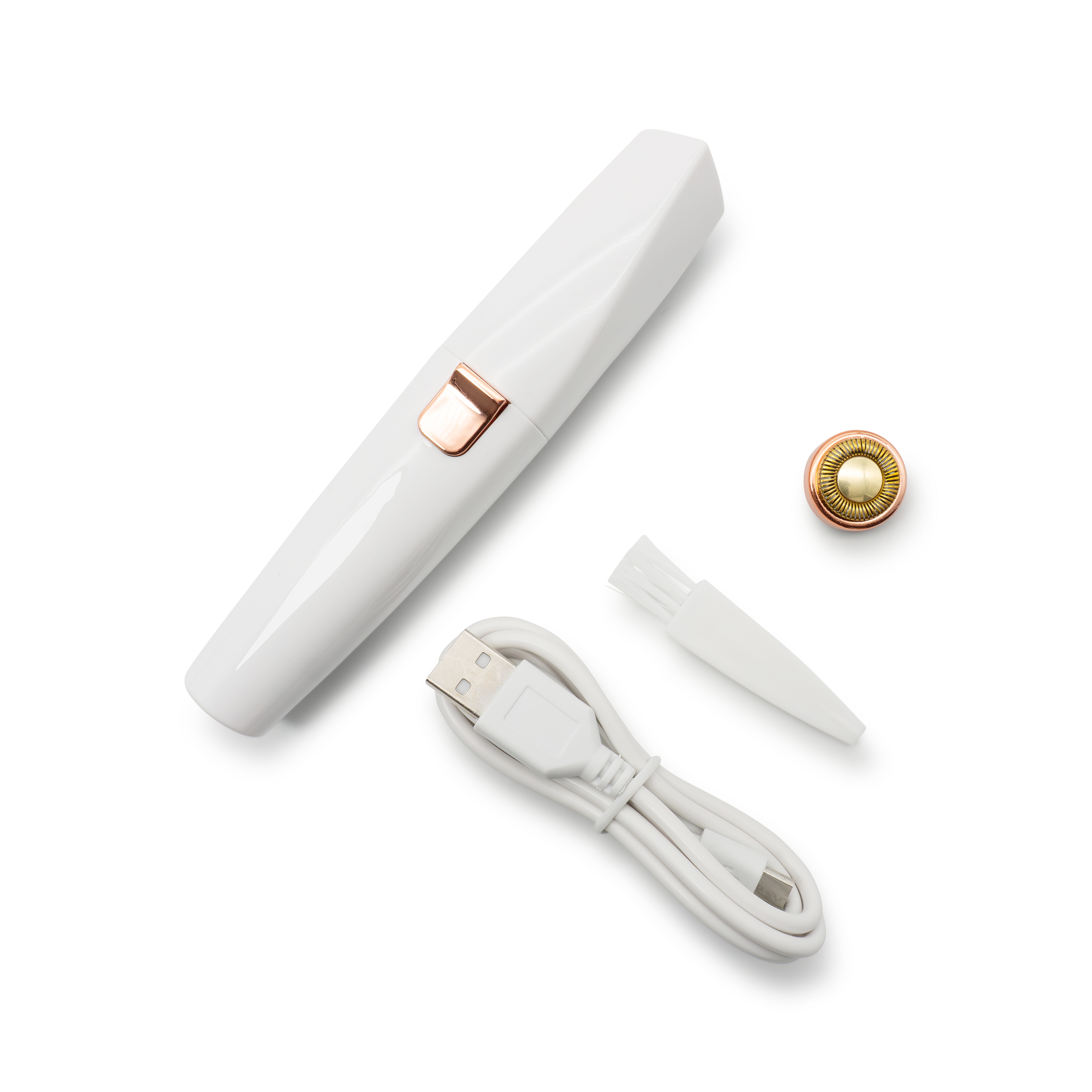 (3in1) Elektrischer Nasenhaar / Augenbrauen Trimmer Akku Gesichtshaar Rasierer - Weiss / Roségold