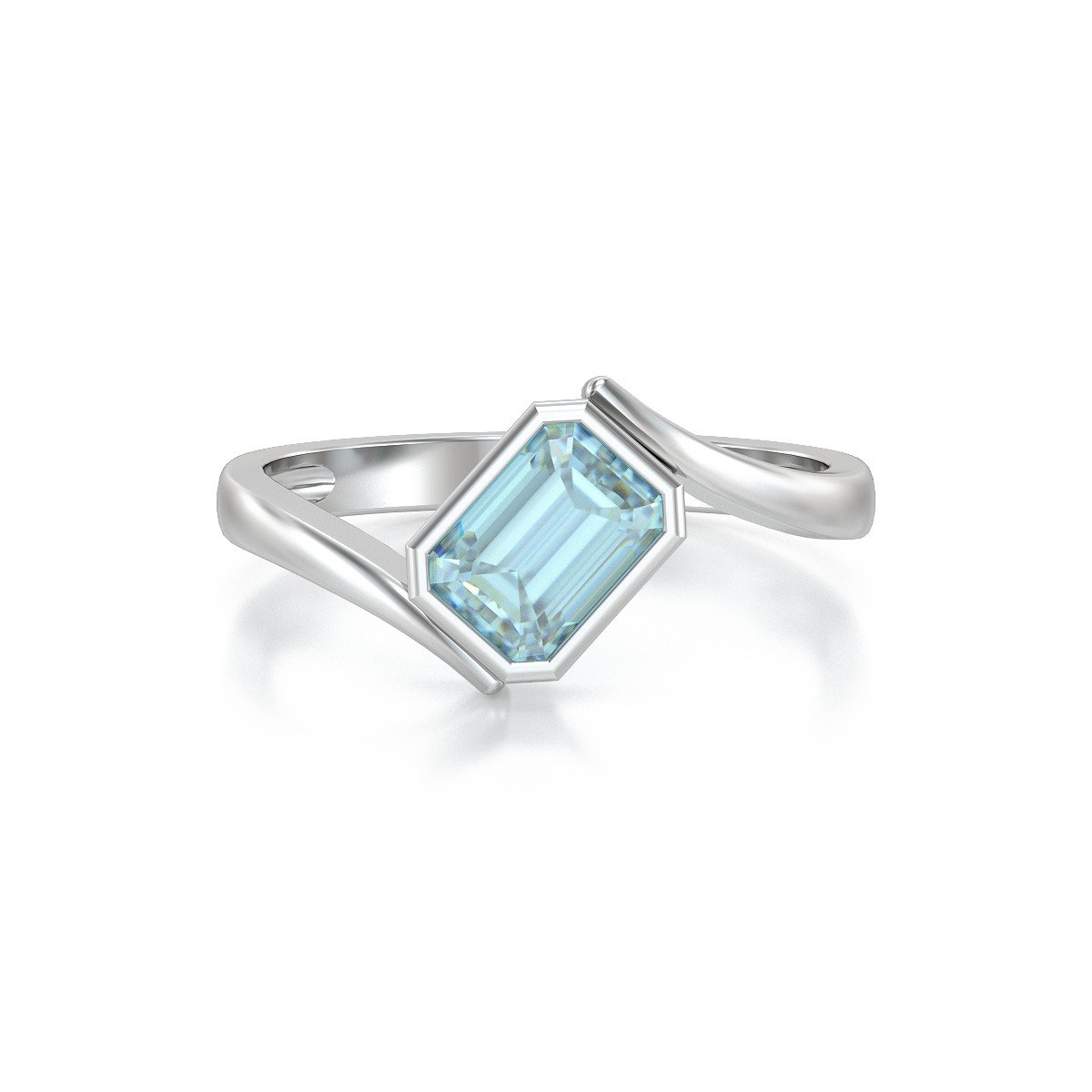 Bague ADEN Or 585 Blanc Aigue-Marine 2.26grs