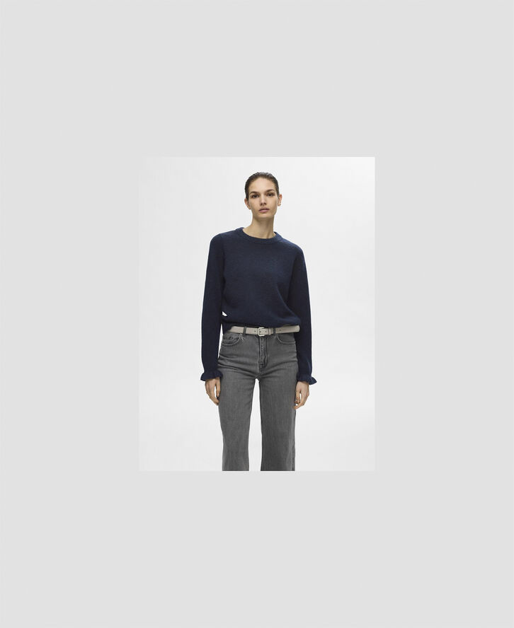 Selected Femme SLFLULU LS WOOL KNIT FRILL CUFF O-NECK N Dark sapphire/melange