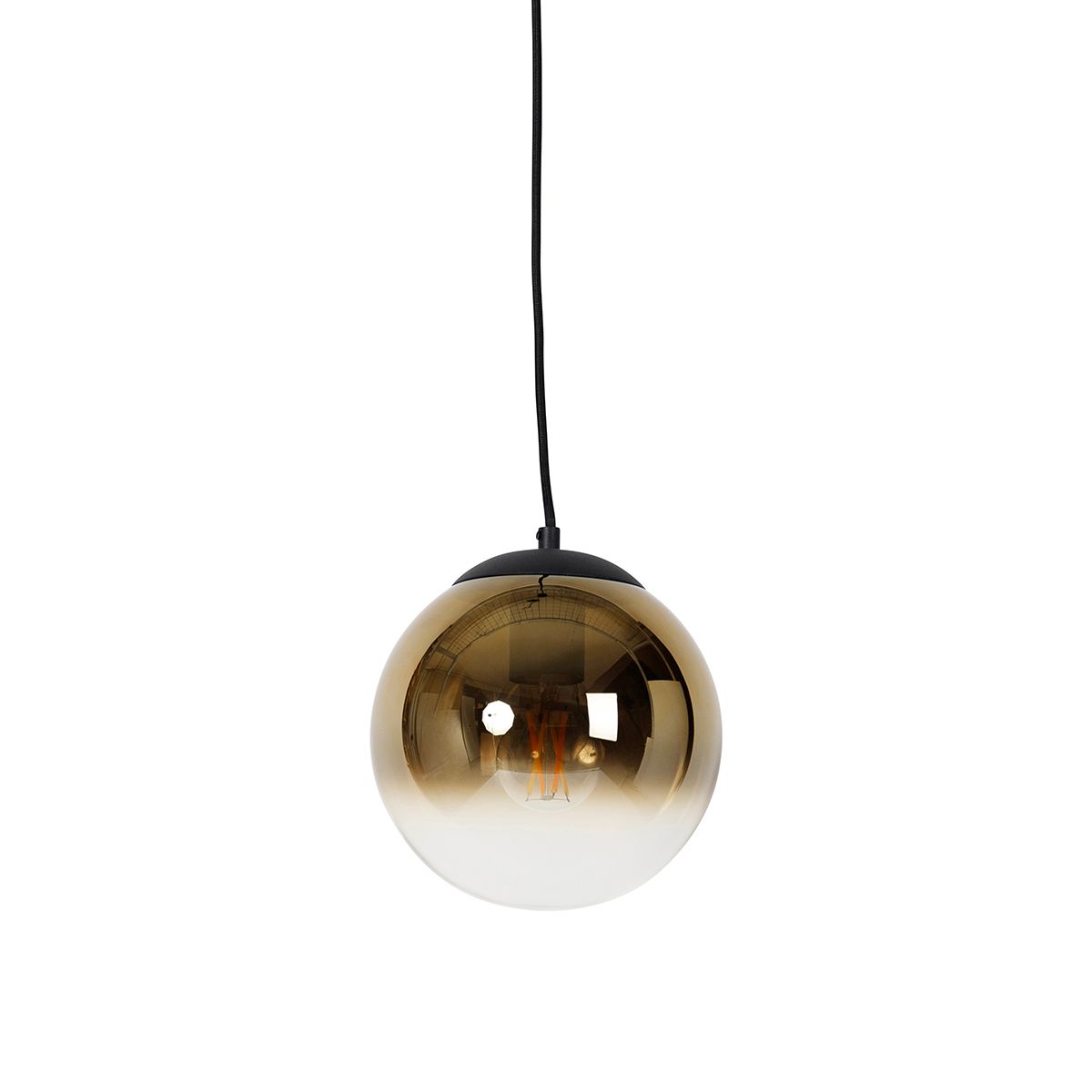 Smart hanglamp zwart met goud glas 20 cm incl. Wifi A60 - Pallon
