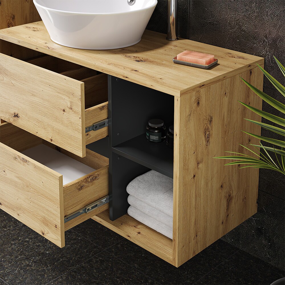 Vicco Badmöbelset Viola Eiche Anthrazit modern Badezimmerschrank Badschrank Badezimmermöbel Waschtischunterschrank Spiegelschrank Midischrank Hochschrank Schranktür Schrankfach Ablage Aufbewahrung