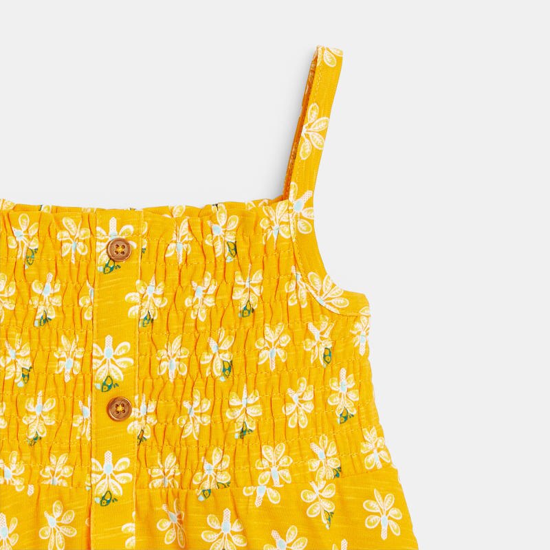 Robe smockée à bretelles imprimé graphique jaune bébé fille Jaune