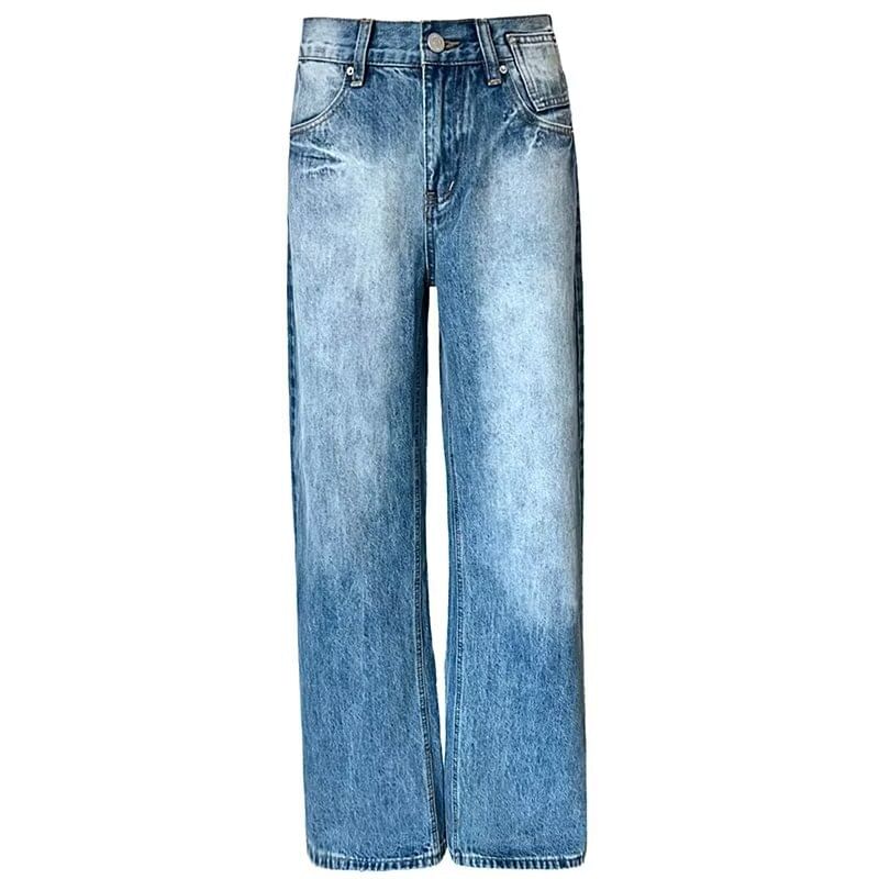 CRIBI - Mid Rise Washed Wide Leg Jeans