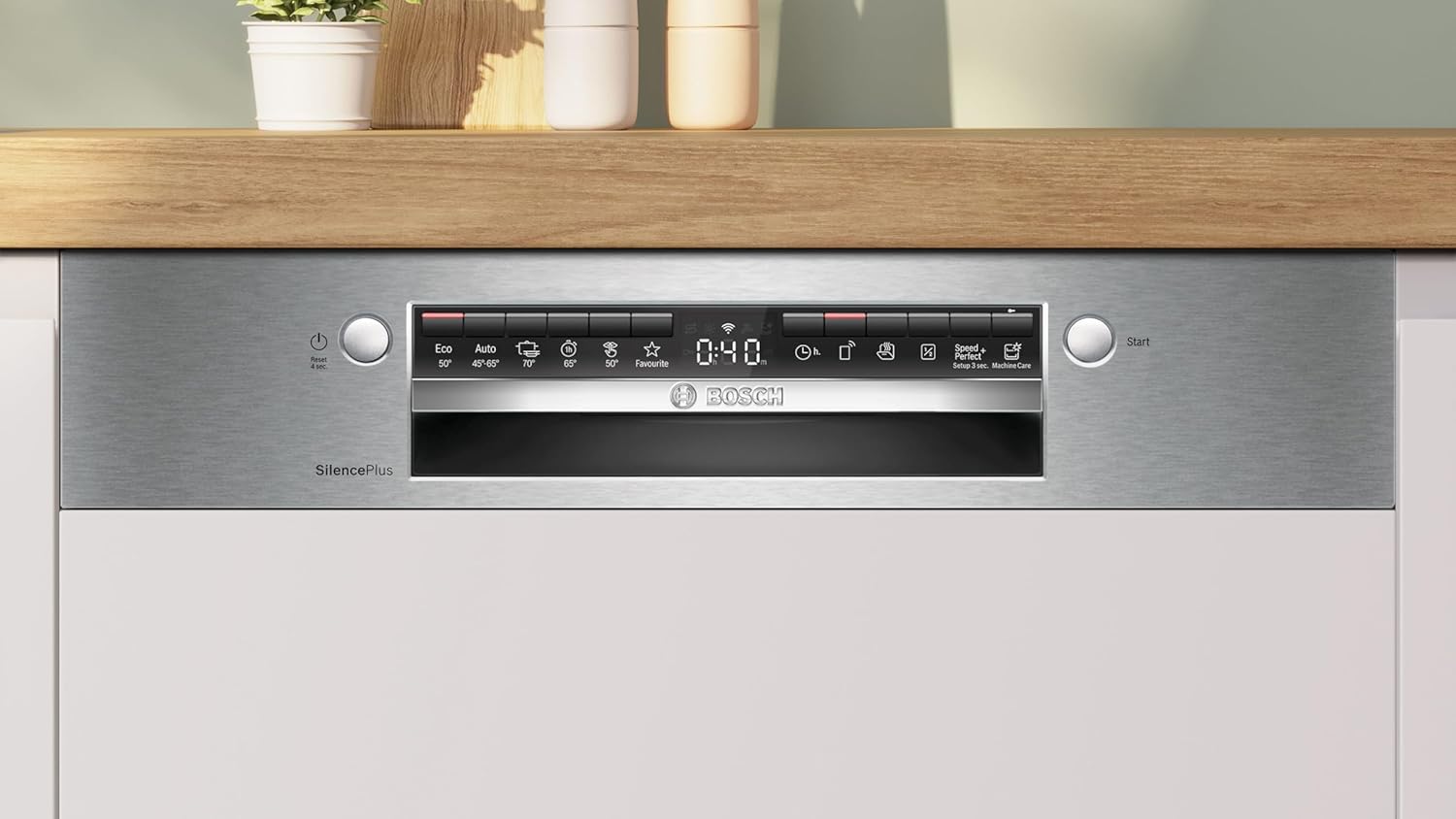Bosch SMI4ECS24E Serie 4 Geschirrspüler Teilintegriert, 60 cm breit, Bestecksystem, Efficient Dry; Flex Körbe; VarioSchublade; 3-fach Rackmatik; Silence Plus