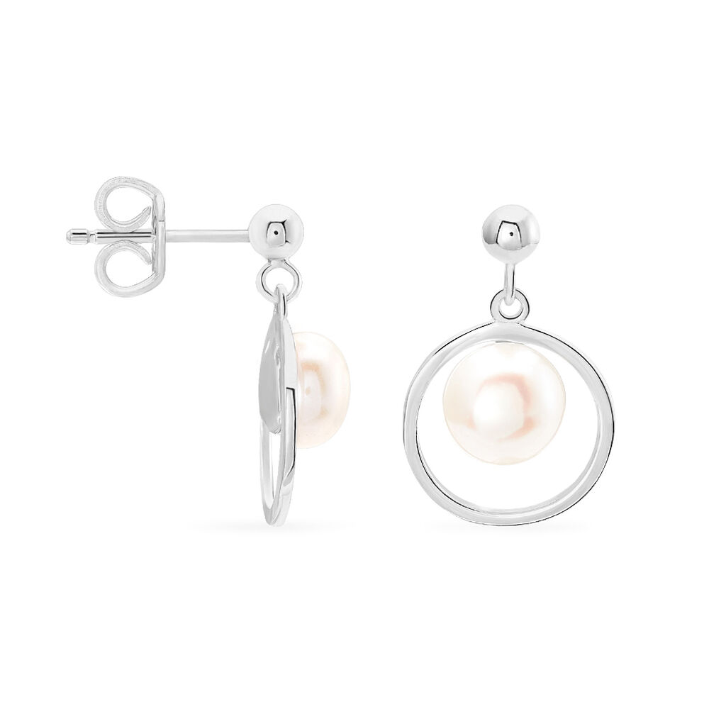 Boucles D'oreilles Pendantes Ivana Argent Blanc Perle De Culture