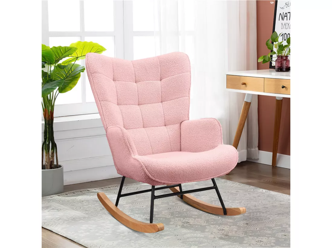 Fauteuil à Bascule Adulte - Chaise à Bascule d'extérieur Ergonomique - pour Salon - Jardin - Chambre - Rose
