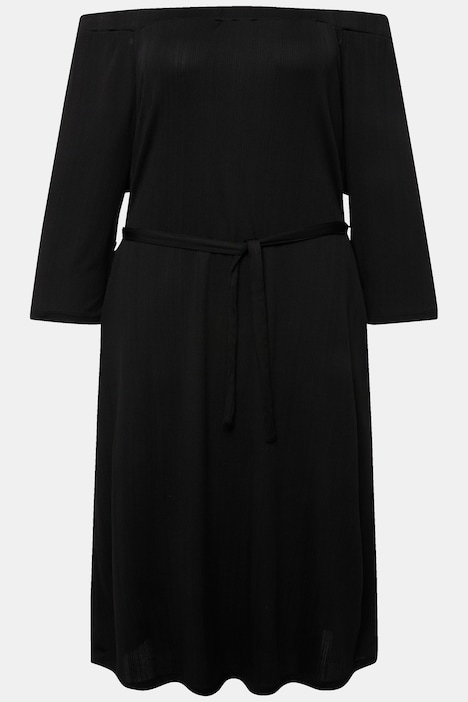 Midikleid, Strukturjersey, schulterfrei, 3/4-Arm