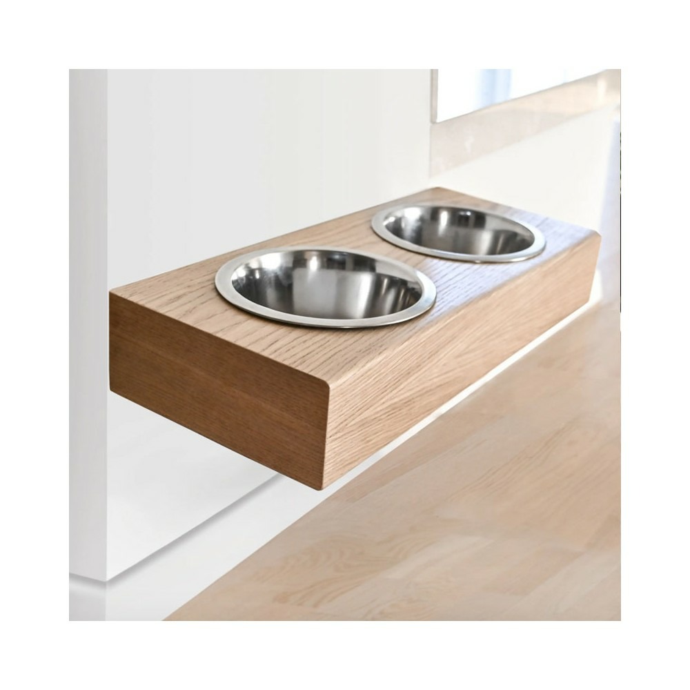 Dubuo - set de 2 gamelles pour chien surélevées, support mural en bois, taille s
