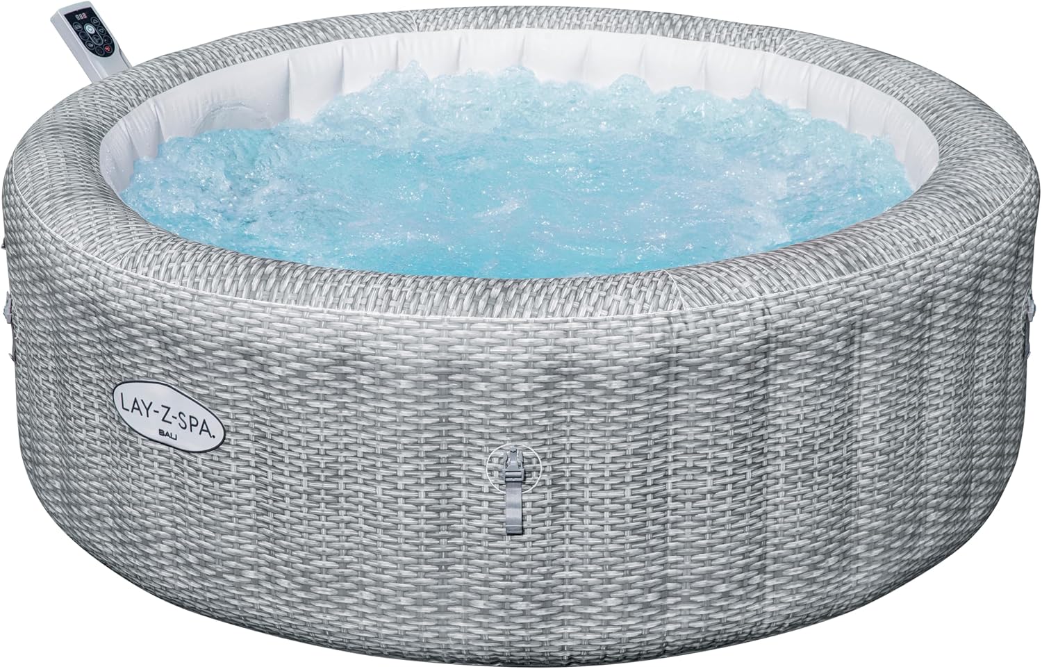 Bestway Lay-Z-SPA Energiespar-Whirlpool Bali AirJet, Ø196x71cm, 6 Personen, Heizung, Frostwächter, 140 AirJet-Düsen, App-Steuerung, UltraFit-Pumpeneinheit, Thermo-Abdeckung, Rattan, GS-Zertifiziert