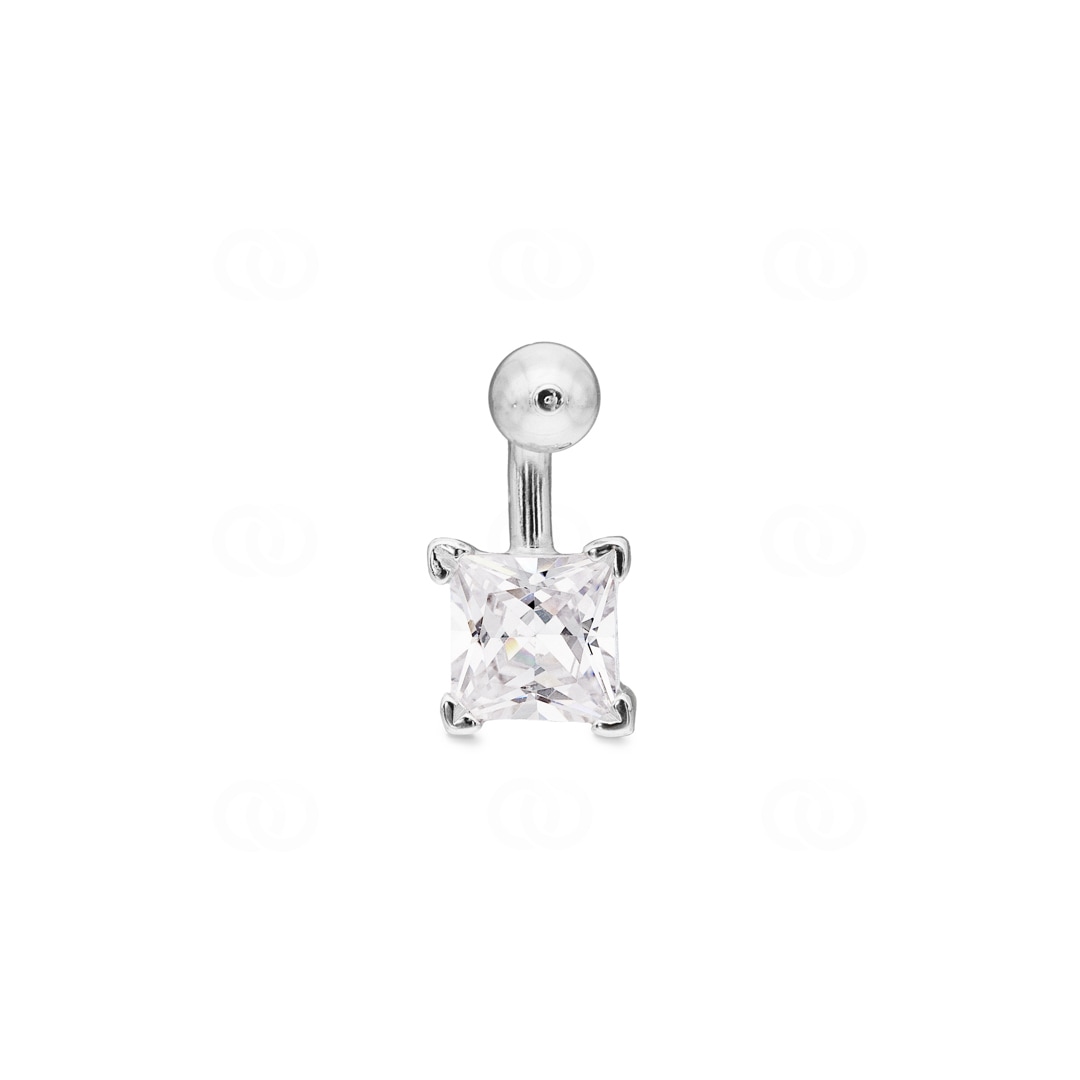 Bauchpiercing 925 Silber rhodiniert mit Zirkonia carrée