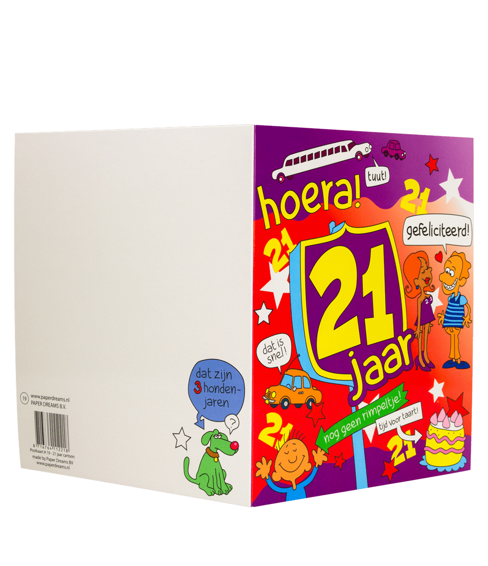 Verjaardagskaart 21 Jaar Cartoon 16,5cm