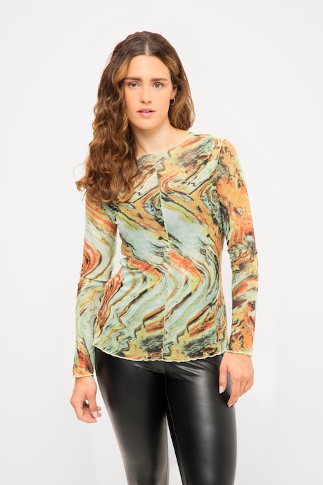 Longsleeve, Regular Fit, Mesh, Allover Print, Rundhals, Langarm