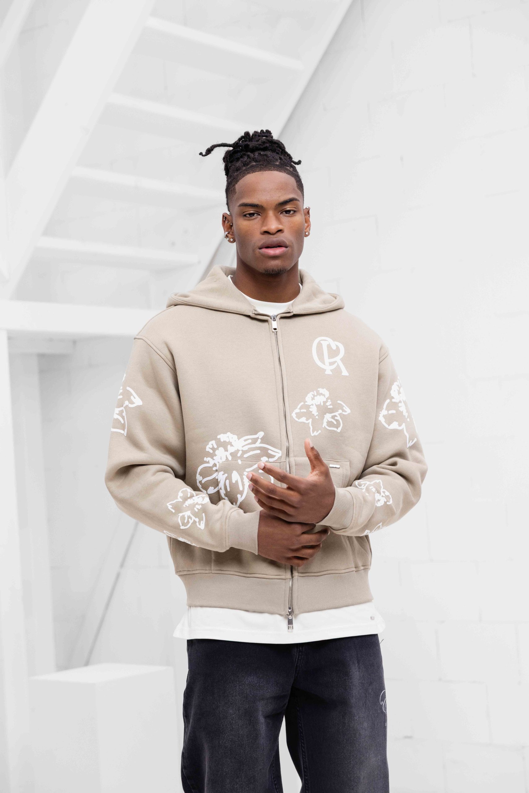 Croyez Flower Zip-Hoodie Heren Beige