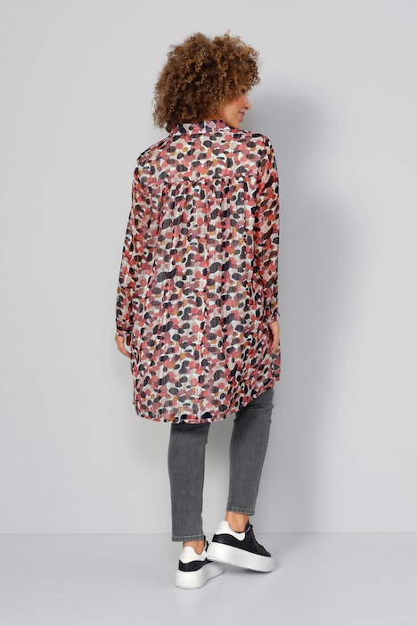 Longbluse, Alloverdruck, Chiffon mit Glanzstreifen