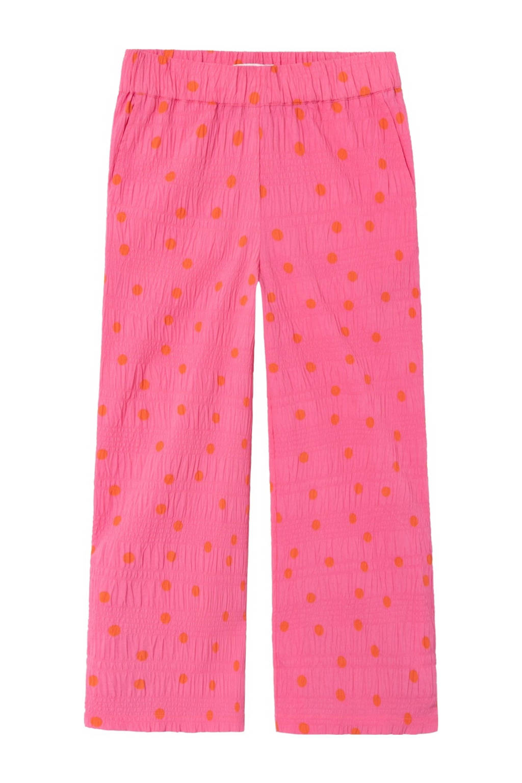 NAME IT wide leg broek NKFJIDITSE met stippen en textuur felroze/oranje