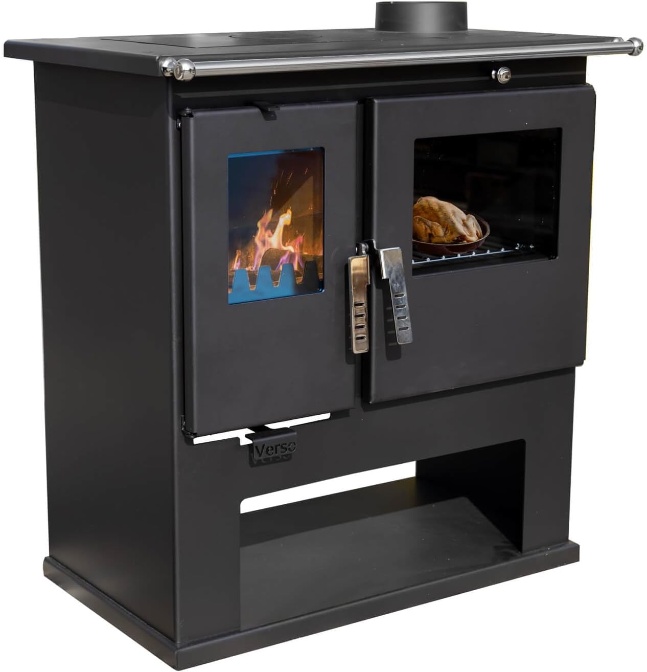 Verso Cs - Cuisinière à bois - 7,7 kW - Puissant four de cuisine avec style traditionnel et efficacité moderne - Noir