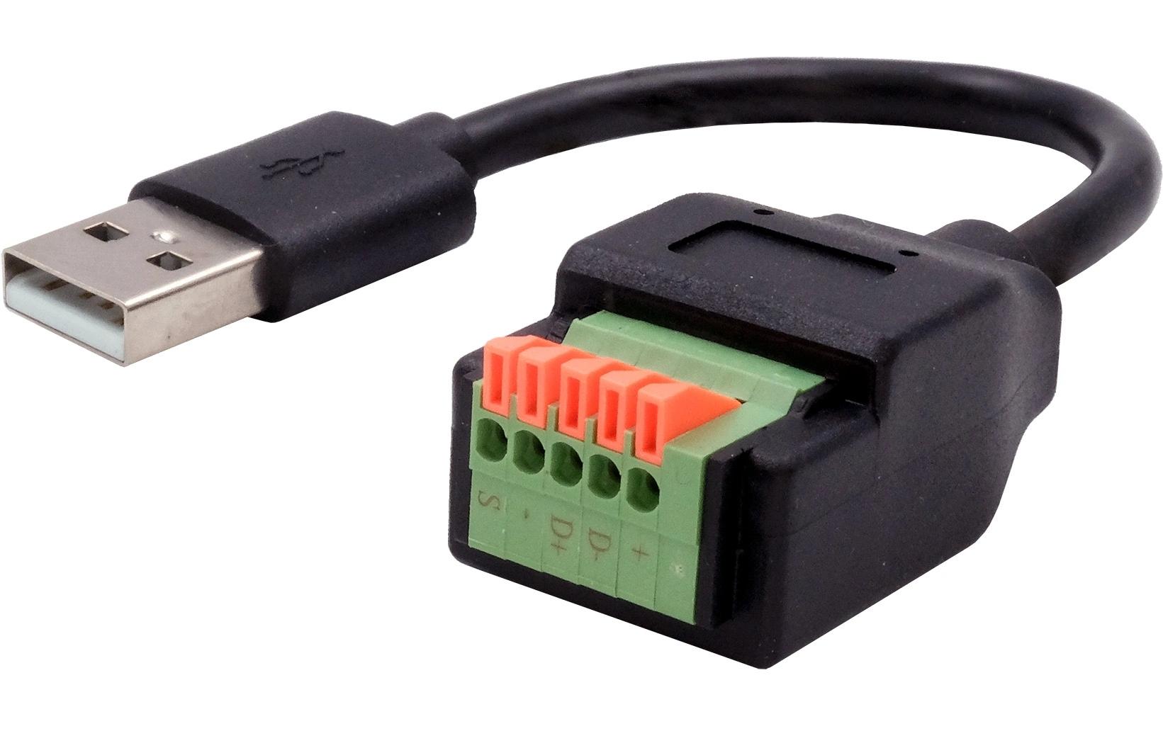 USB 2.0 Adapter USB-A Stecker - Terminalblock 5-pinKabel-Adapter USB-A Stecker zu 5-pin Terminal Block mit Drucktaster, USB 2.0, 15 cm