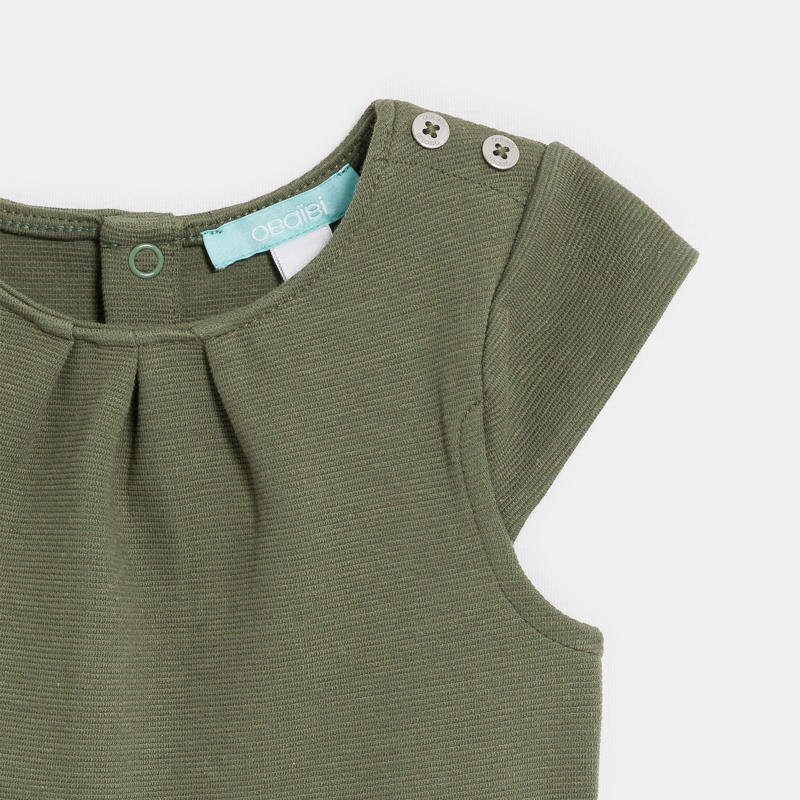 Combinaison courte verte avec ceinture fleurie bébé fille Vert