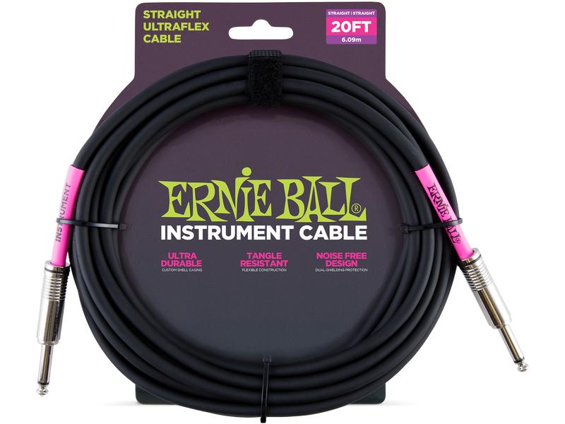 Ernie Ball Instrumentenkabel 6046 – 6.09 m, Schwarz Standardkabel für Instrumente, Klinke-Klinke