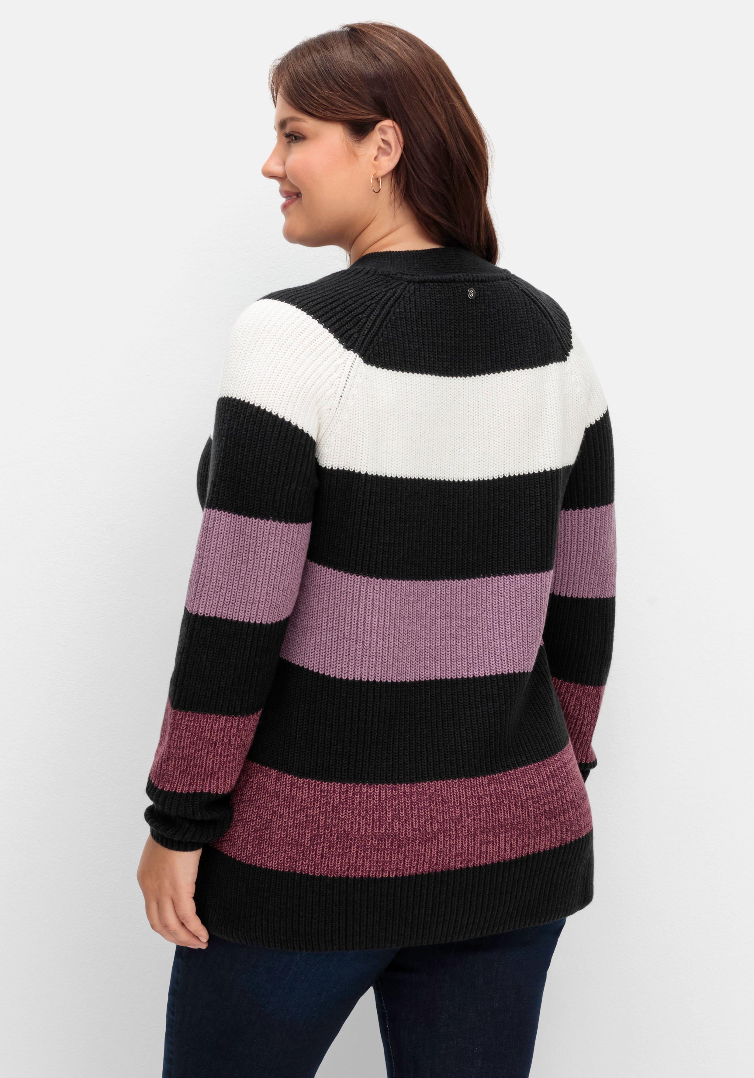 Pullover im Patentstrick, mit Blockstreifen