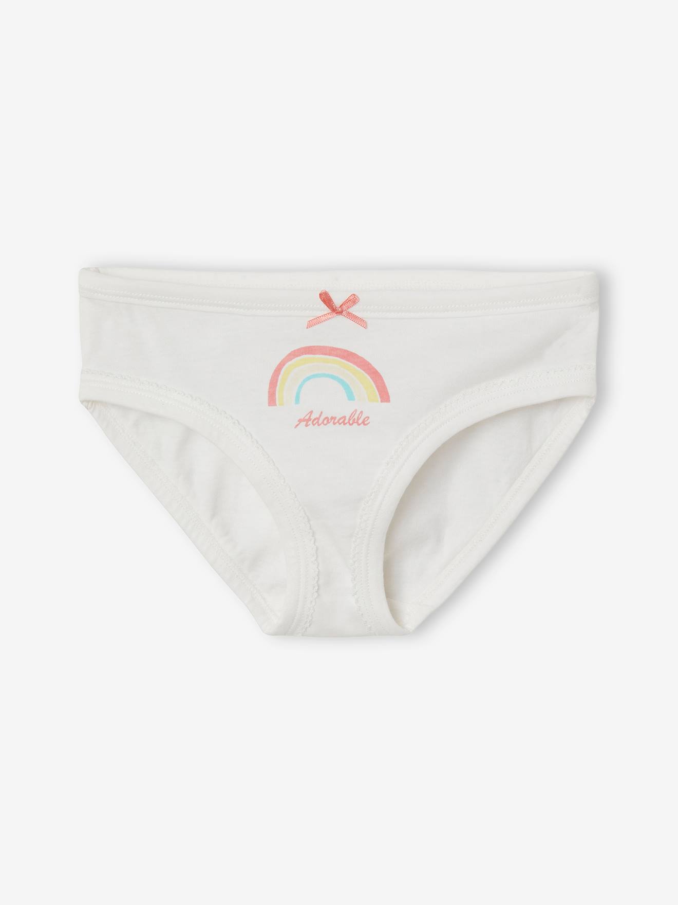 Pacote com 7 calcinhas brancas estampadas para meninas