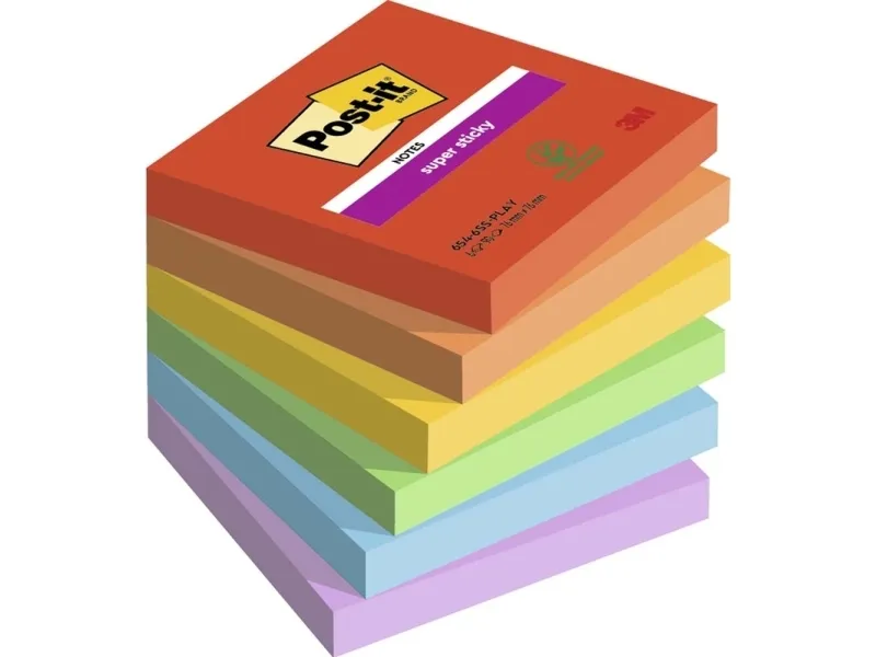 Post-it® Super Sticky Notes Playful 76x76 mm - (6 stk.)