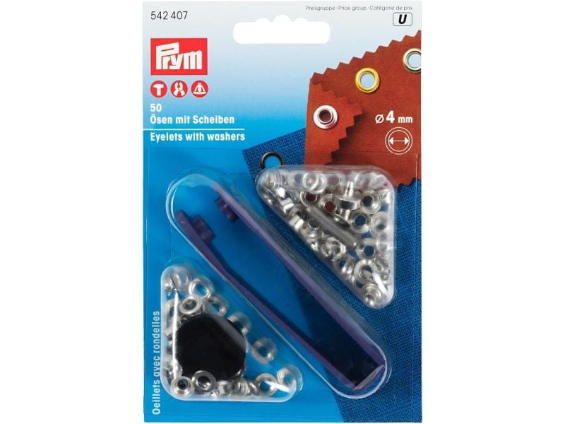 Prym Ösen   Scheiben 4 mm, Silber, 50 Stück Ösen mit Scheiben für Bekleidung