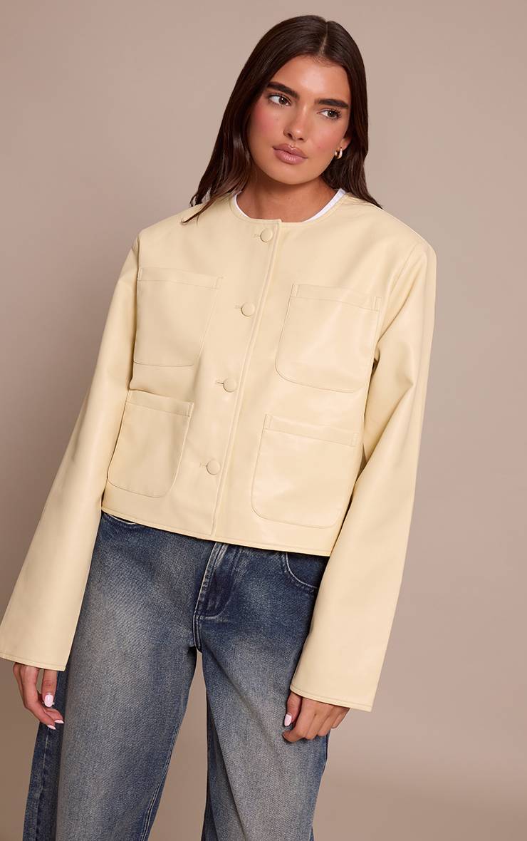 Butter Cream Veste En Synthétiquecuir Crème Avec Détails De Poches