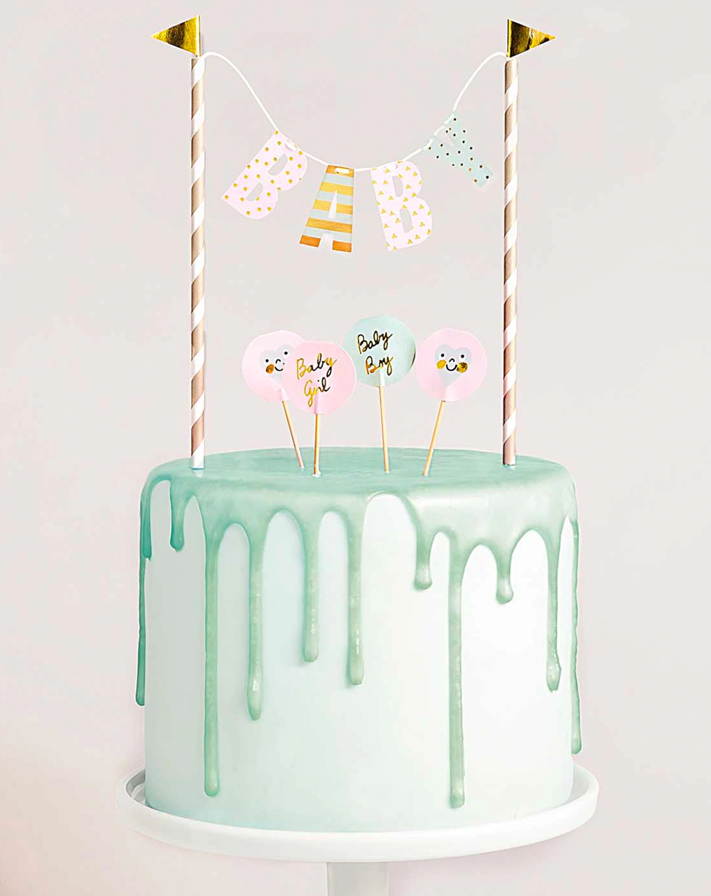Kuchen-Dekoration HELLO BABY 5-teilig in bunt