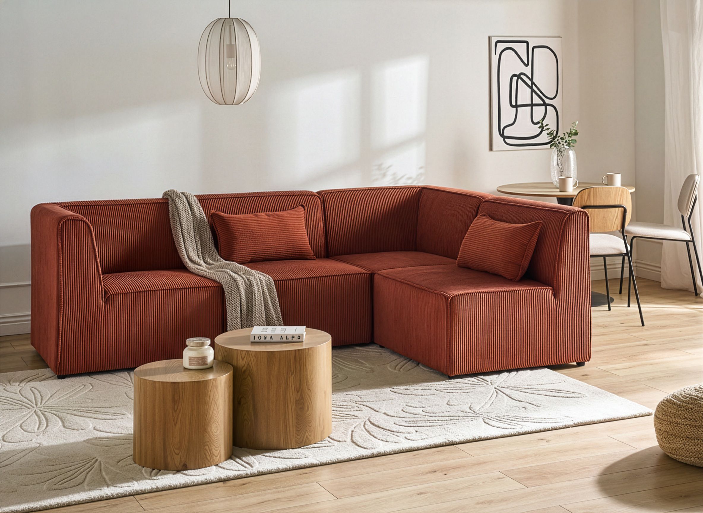 Modulaire hoekbank 4-zits LEMVIG Corduroy Goudbruin linkszijdig