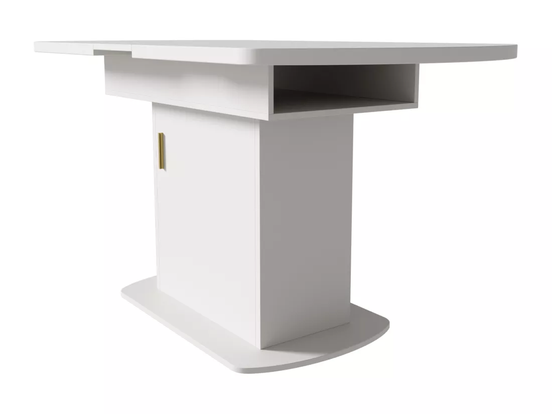Table à manger ovale escamotable - avec espace de rangement et poignée dorée - Blanc
