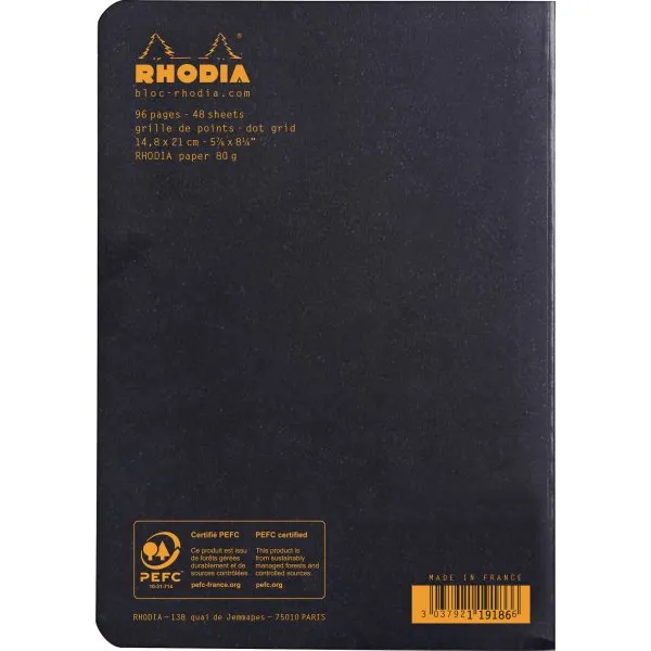 Rhodia Kladdehæfte A5 dotted papir - sort omslag - 80gram 48 sider (Rhodia nr. 119186C)