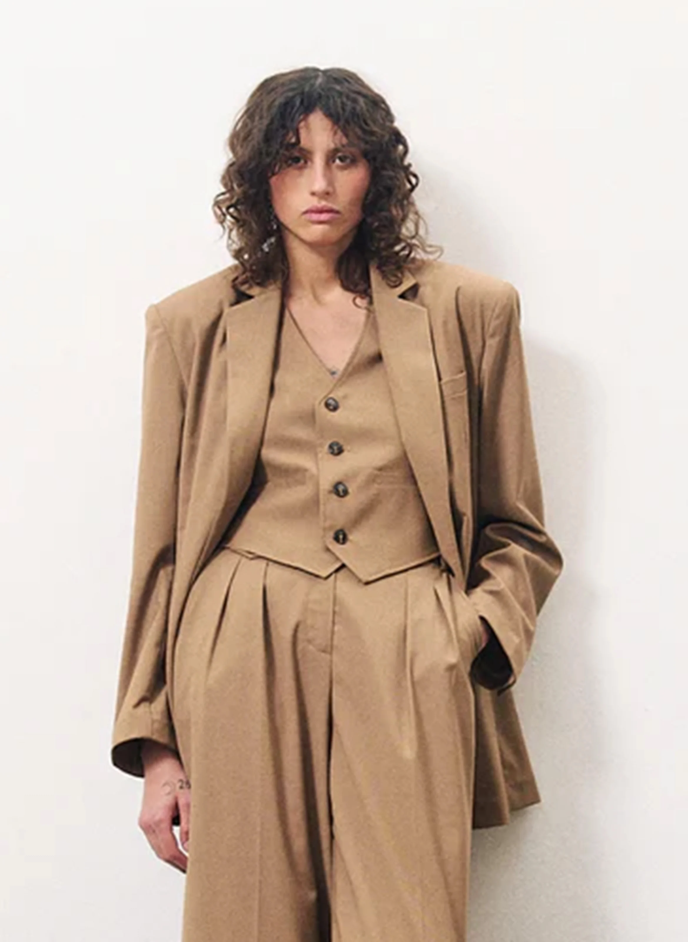 SAMIRA - Blazer droit fluide | Marron