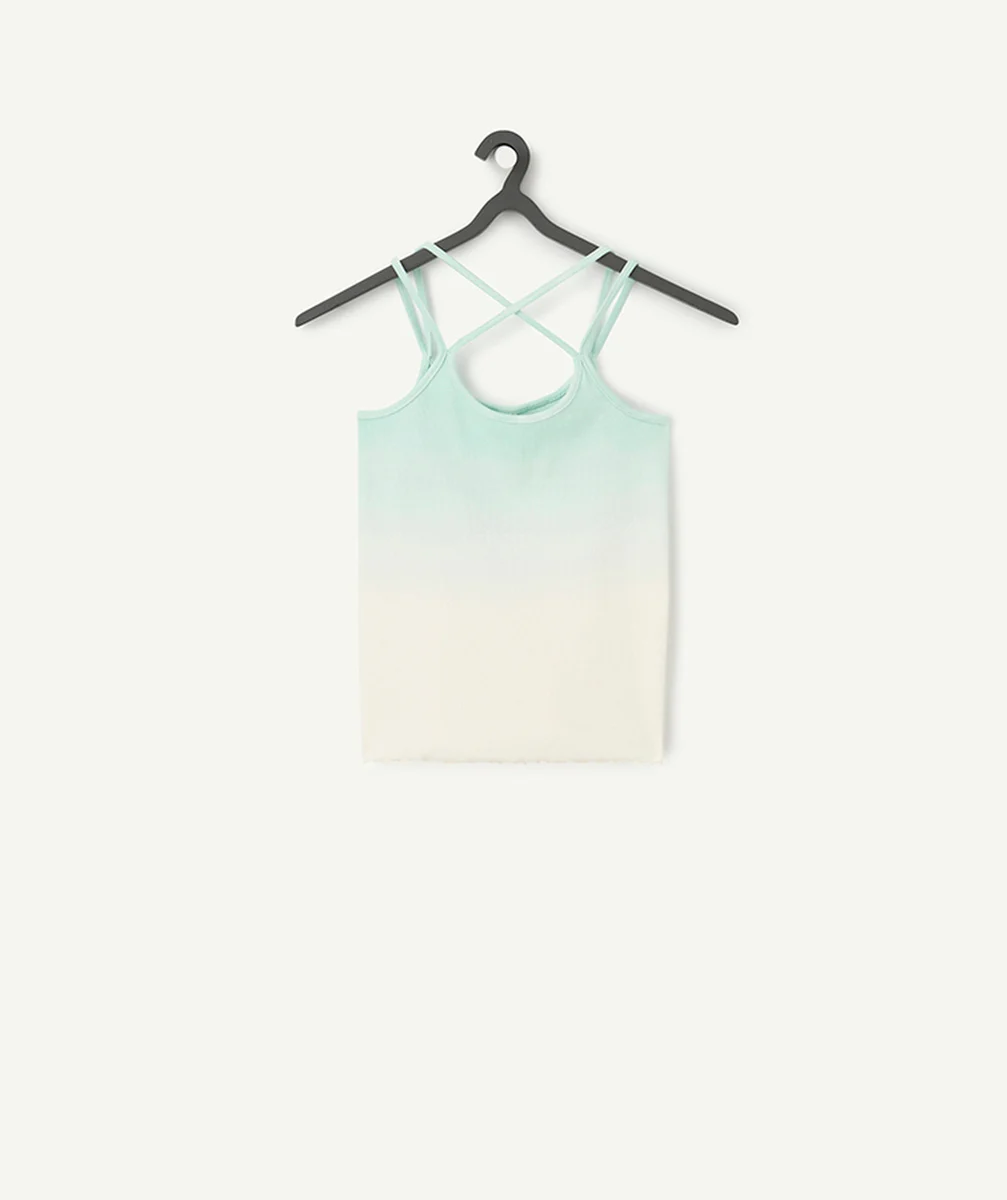 t-shirt sans manches fille en coton bio vert pastel dégradé
