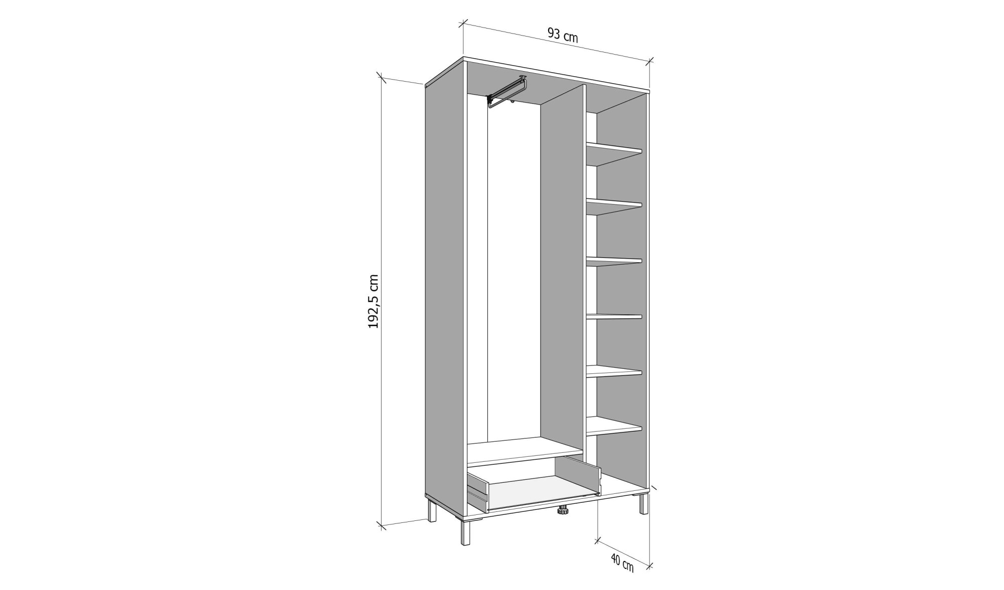 Home affaire Garderobenschrank »Orkney Kleiderschrank, Stauraumschrank, Flurschrank, Höhe 193 cm« Spiegeltür, Breite 93 cm, ausziehbare Kleiderstange, Schublade