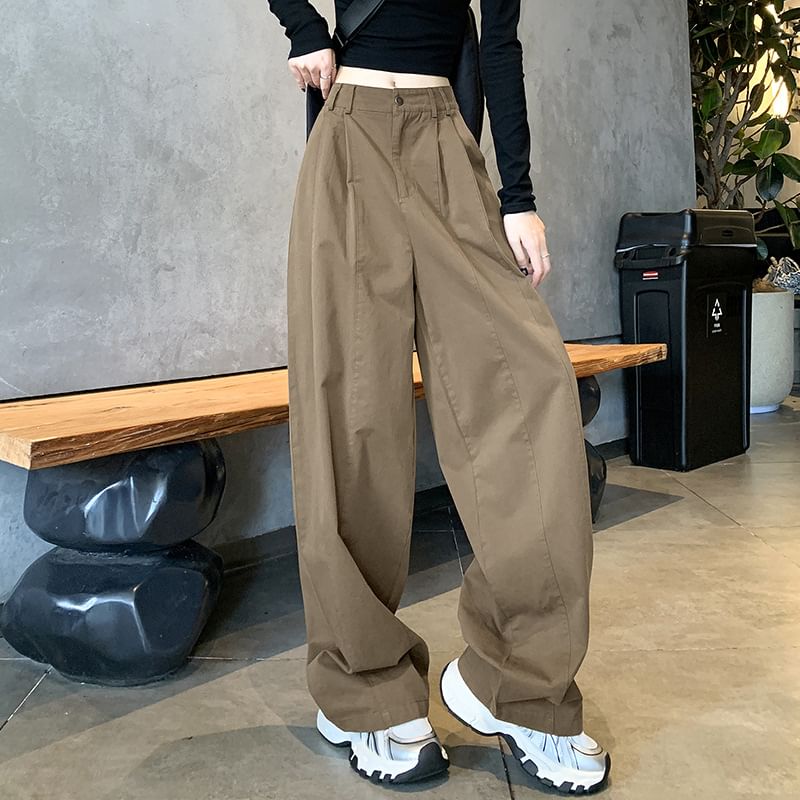 Luminato - Mid Rise Plain Wide Leg Broek