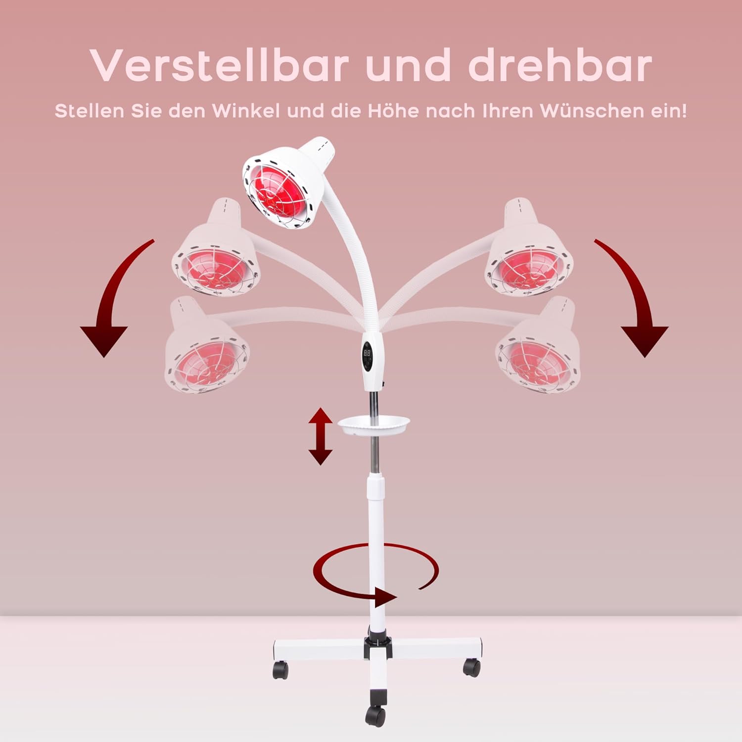 Infrarotlampe 300W – höhenverstellbar – mit Timer – Rotlichtlampe für Zuhause – Wellness & Hautpflege – Collagen Licht – Wärmelampe