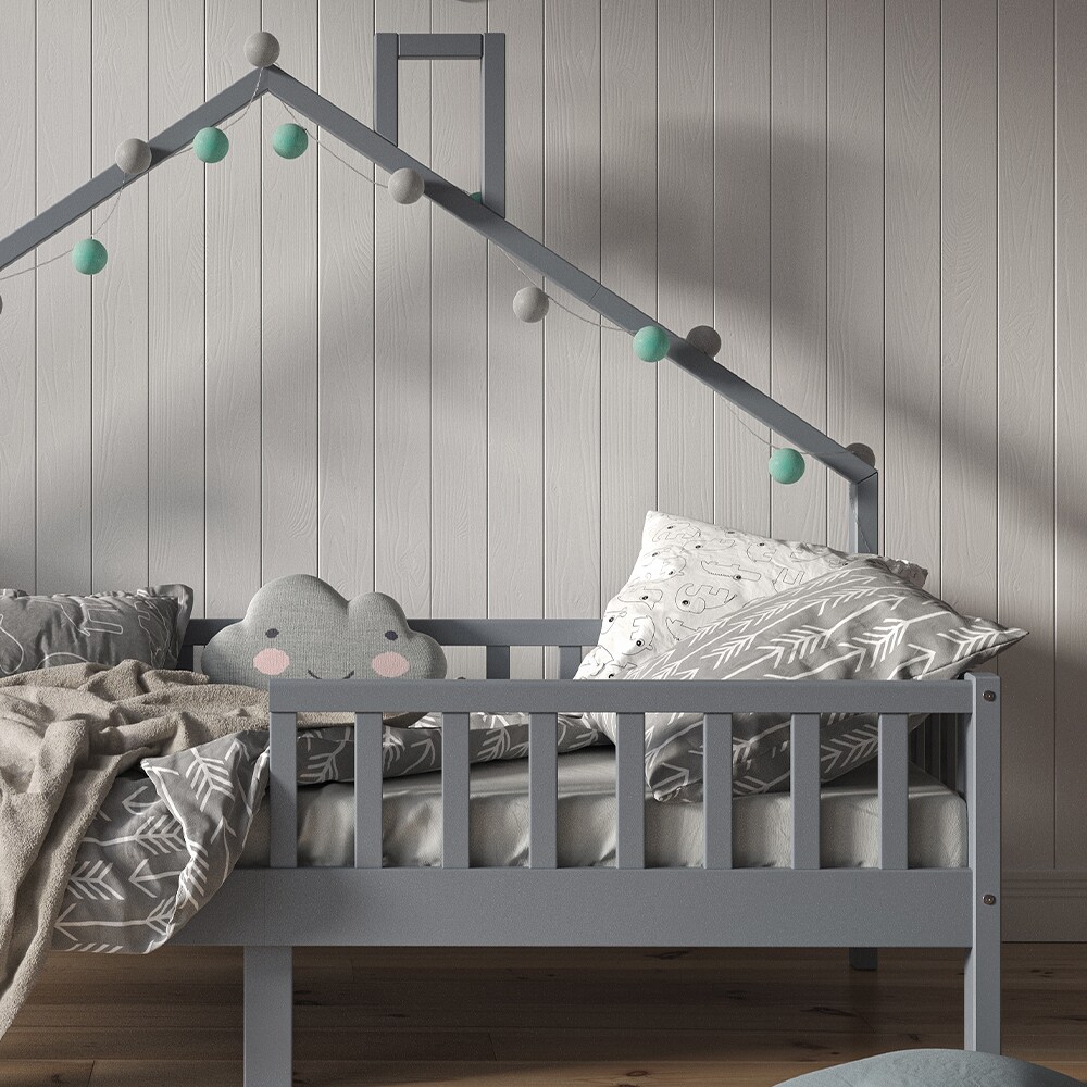VitaliSpa Hausbett Kinderbett Spielbett Noemi 90x200cm Anthrazit inkl. Matratze