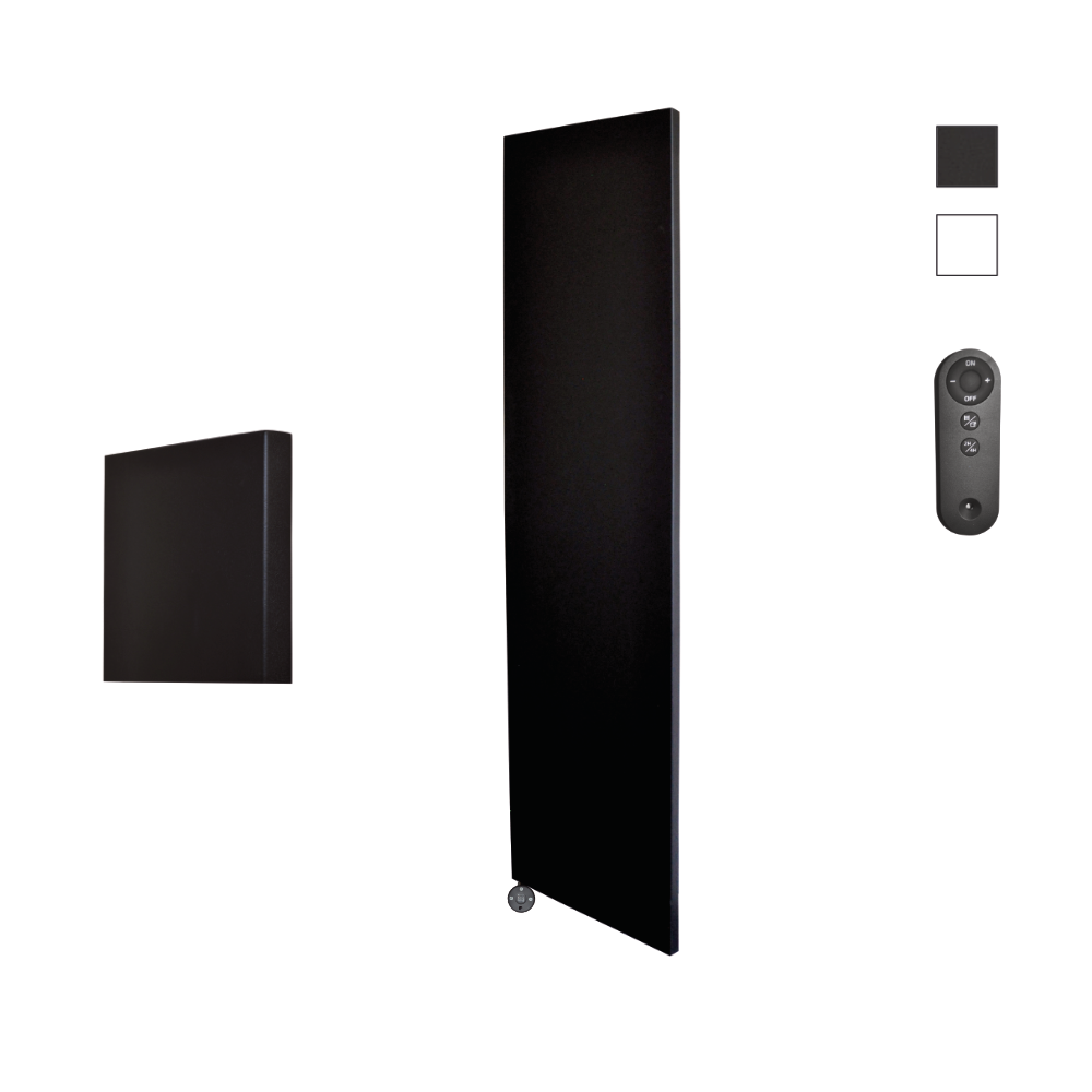 Sanicare Denso elektrische radiator 40x180cm zwart mat met afstandsbediening en thermostaat zwart linksonder