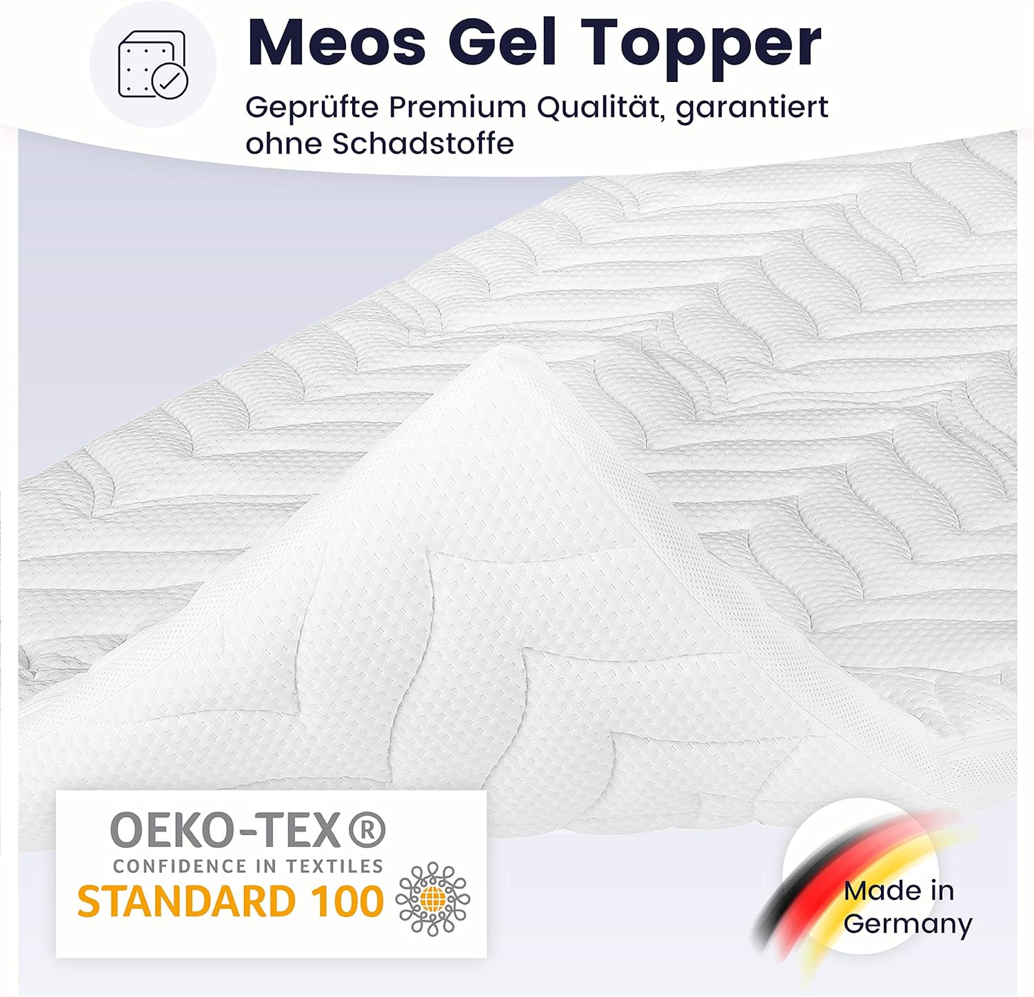 Meos® Gel-Schaum Topper 90x200cm für Matratzen & Boxspringbett - Made in Germany - hohes RG 50 - Bezug bis 60°C waschbar - Matratzenauflage (90 x 200 cm)