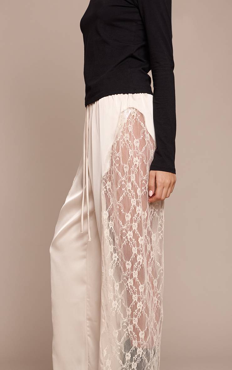 Crème Pantalon En Satin À Lacets Avec Cordon De Serrage