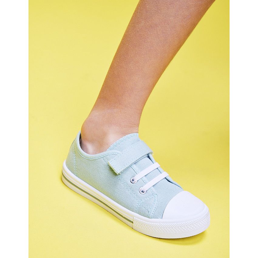 Baskets basses en toile avec lacets élastiques et velcro pour garçon - Vert