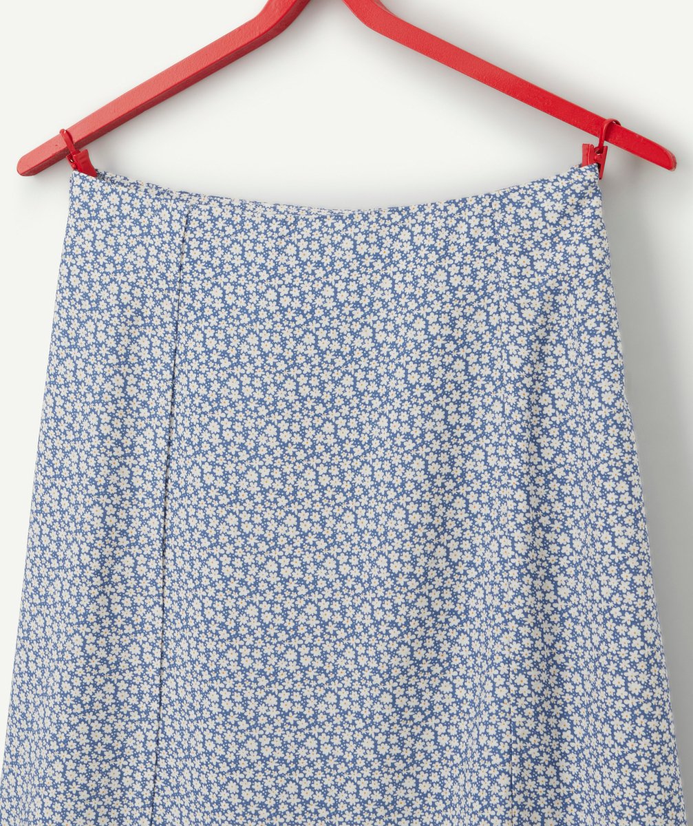 JUPE LONGUE BLEUE À IMPRIMÉ FLEURI AVEC FENTE EN VISCOSE RESPONSABLE