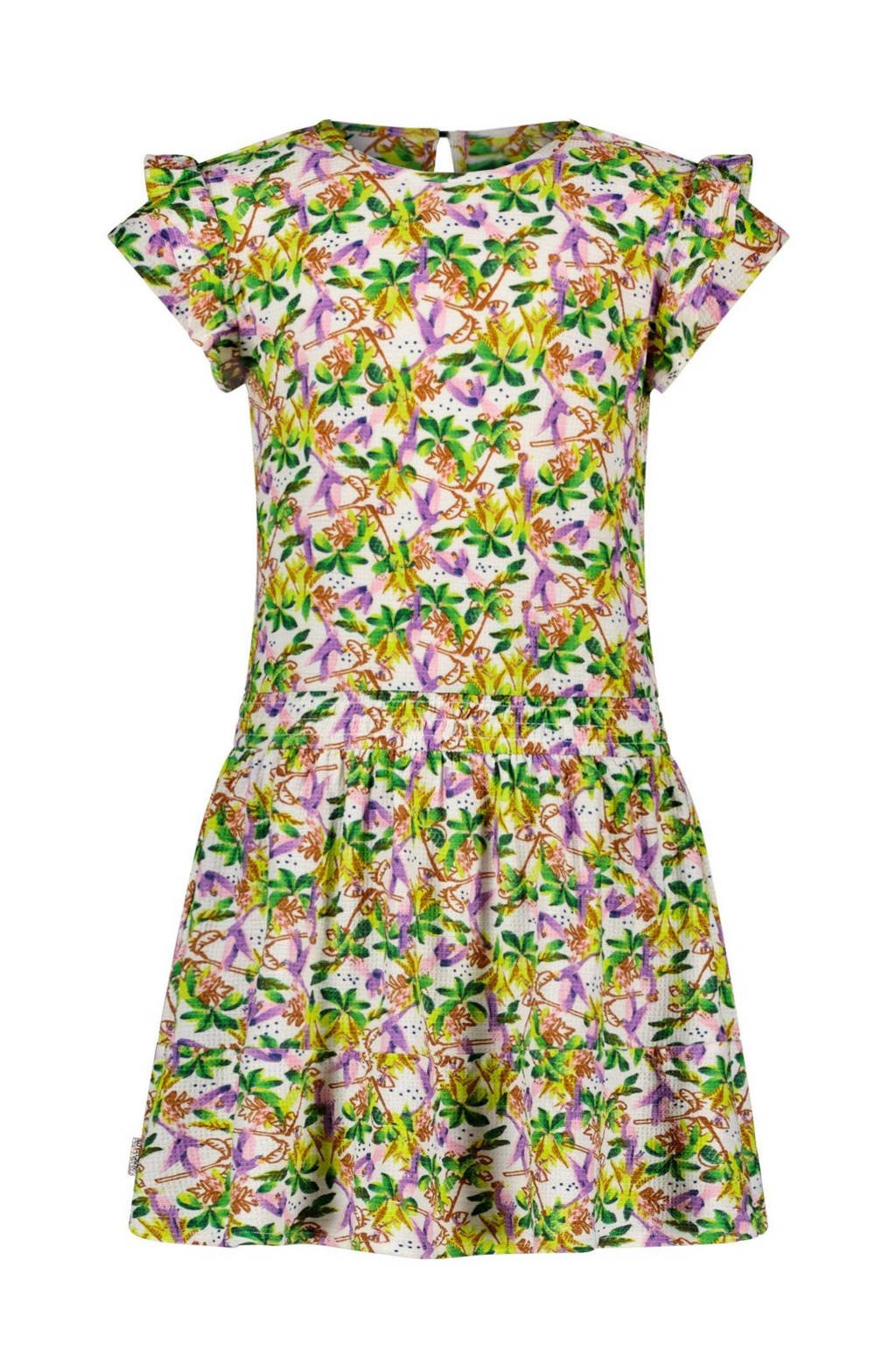 B.Nosy gebloemde jurk roze/groen/geel