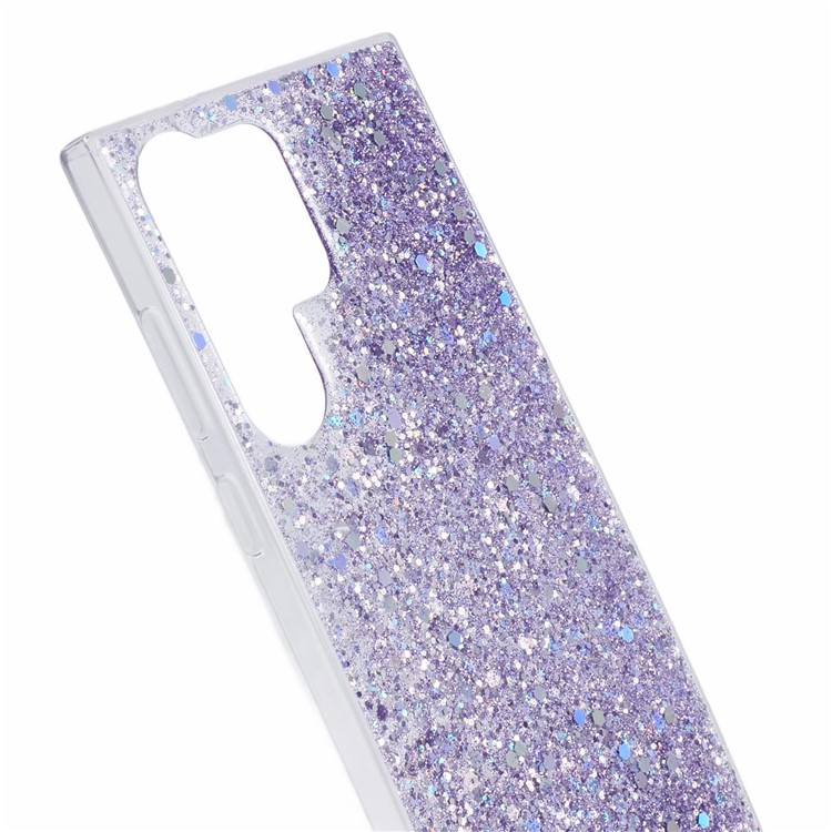 Samsung Galaxy S23 Ultra 5G Gummi Case Schutzhülle im Glitzer Design - Lila / Transparent